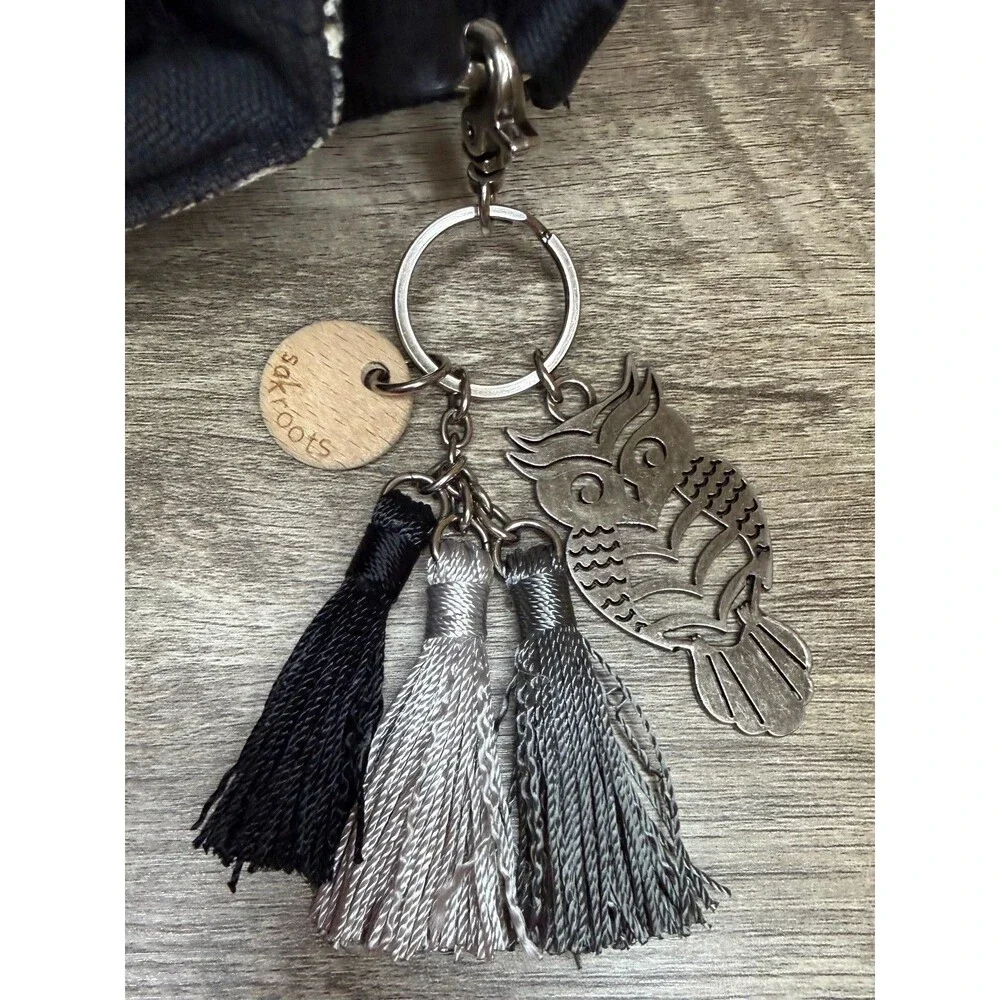 Sakroots Owl Shoulder Crossbody Bag Purse Bag Charm Tassels Black Off White Rare - Picture 10 of 16